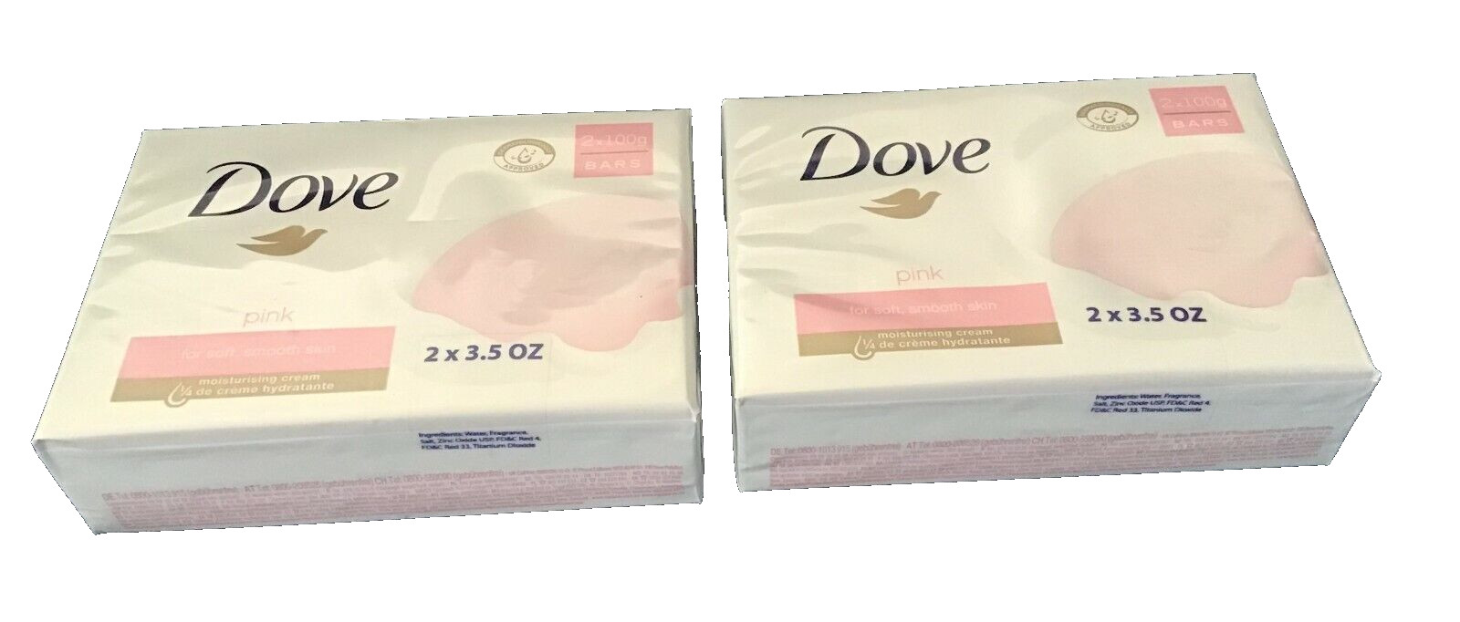 Dove PINK Moisturizing Cream Bars 2 x 3.5oz – TWO PACKAGES 4 x 3.5oz NEW IN BOX