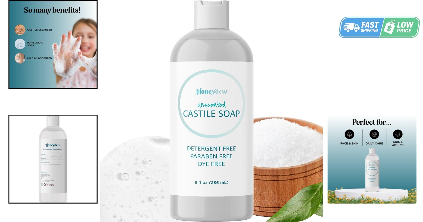Organic Unscented Castile Soap – Gentle Cleanser for Hair, Face & Body (8oz)