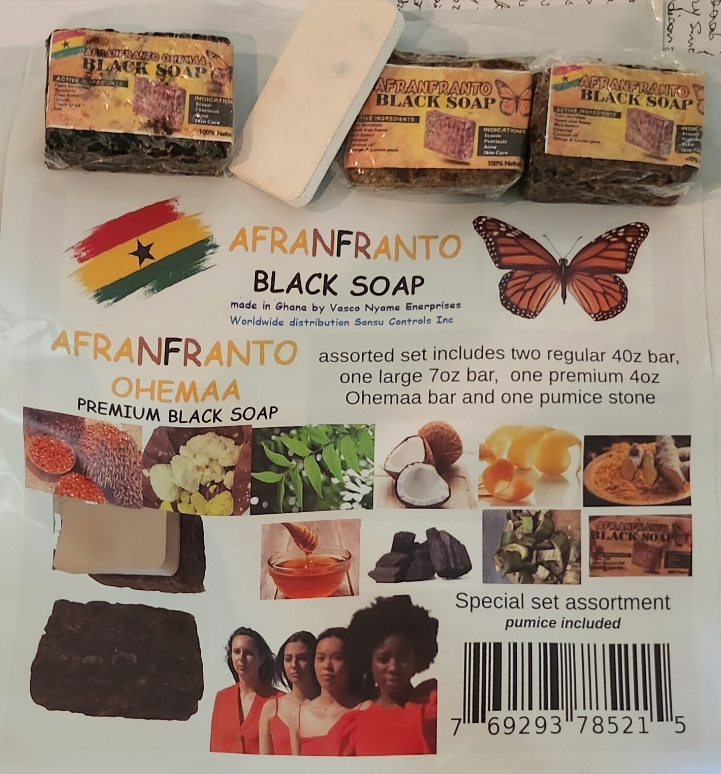 Afranfranto African Black Soap regular, large, premium, pumice set pack of 5