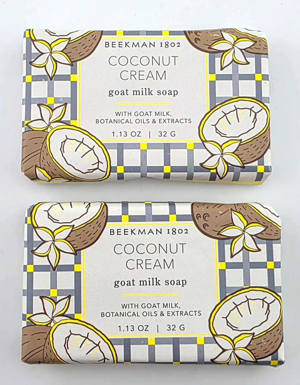 2x BEEKMAN 1802 Goat Milk Soap Coconut Cream Mini Travel Size 1.13 oz / 32g