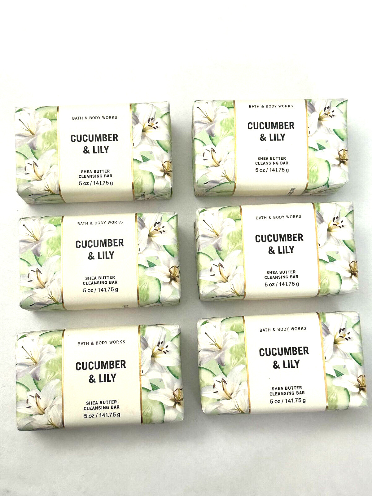 6 BATH & BODY WORKS CUCUMBER & LILY SHEA BUTTER CLEANSING BAR 5 OZ NEW