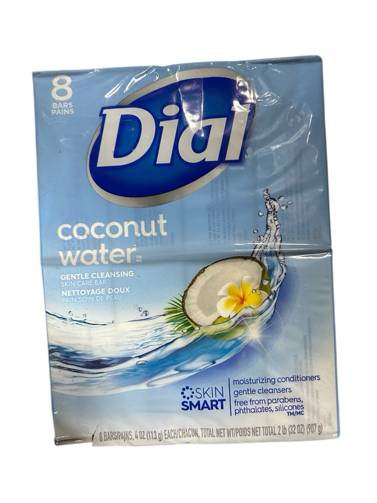(1) Dial Coconut Water Bar Soap Skin Gentle Cleansing 4 Ounce, 8 Bar Pack Torn