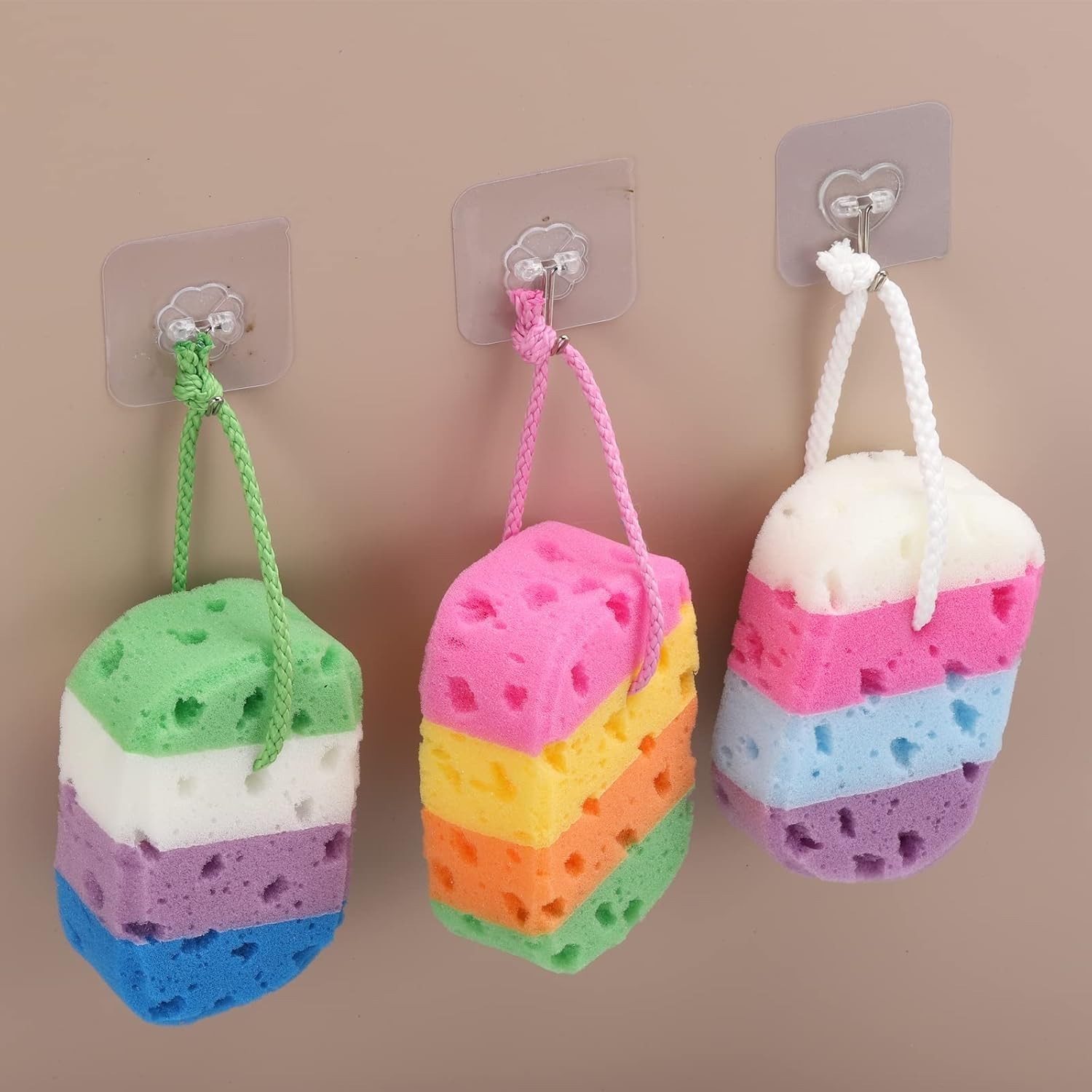 BTYMS 3 Pieces Exfoliating Bath Sponge Body Sponges Shower Loofah Multi Color