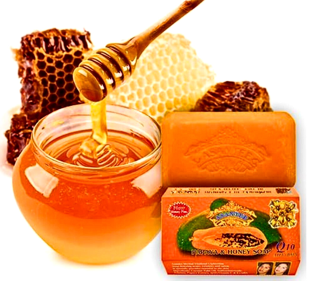 Asantee papaya soap honey herbal lightening thai extra bars face body 125g x 6