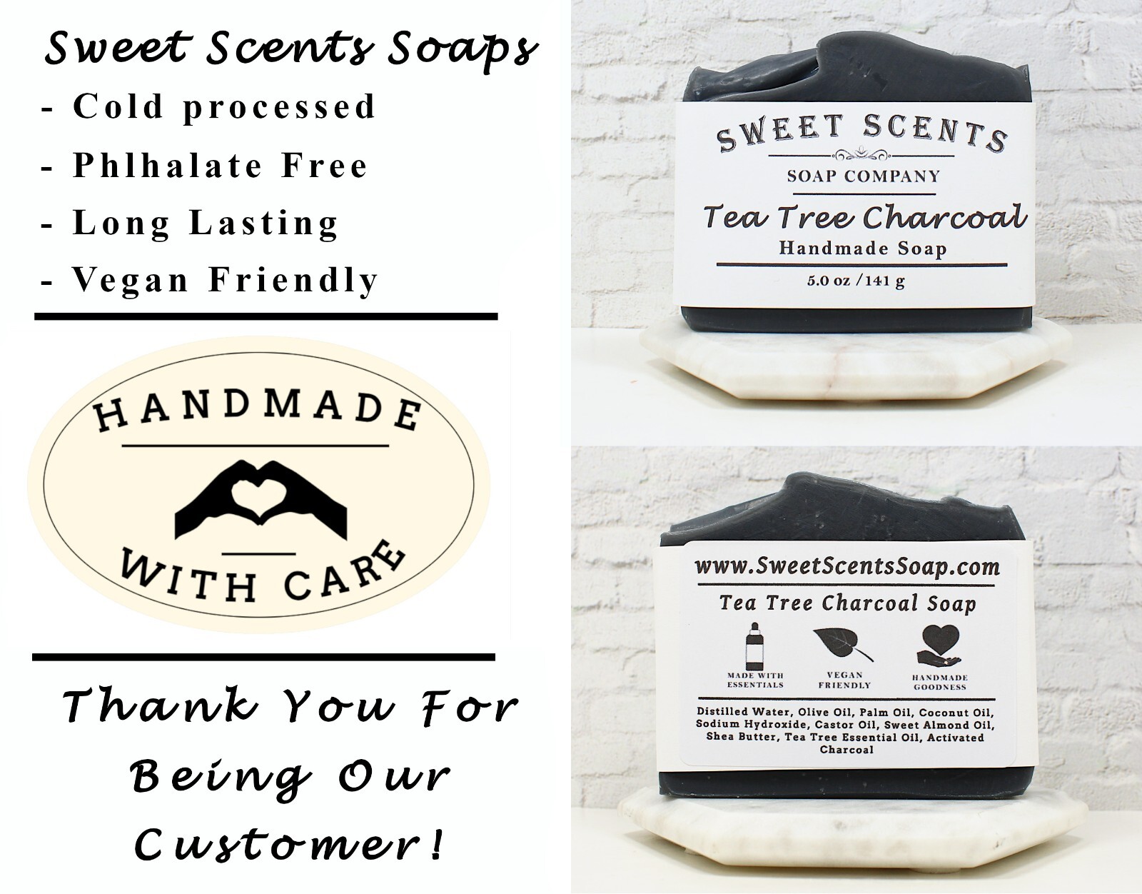 Tea Tree Charcoal Soap – Handmade, Natural, Cold Process, Essential Oil Soap