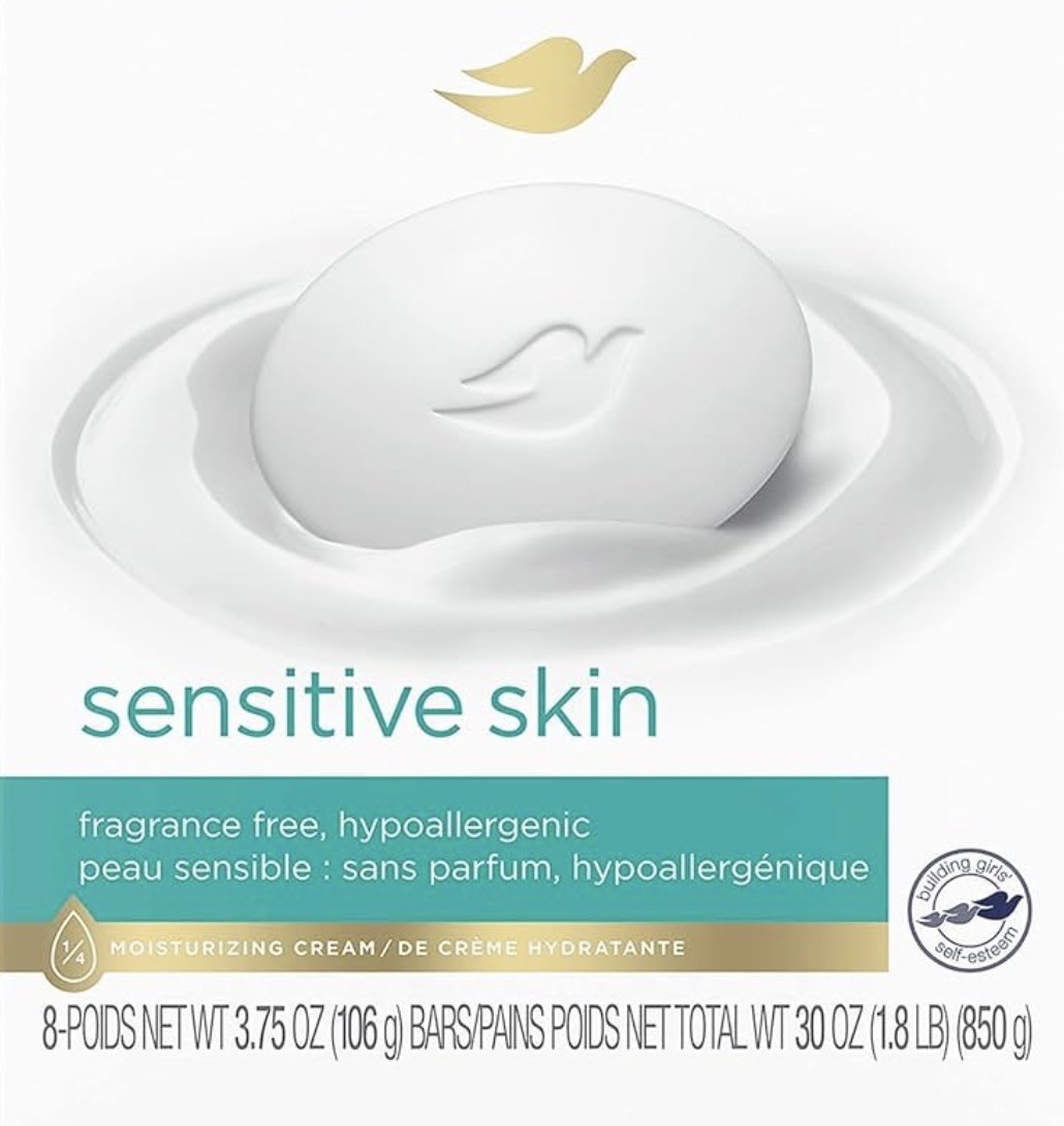 Dove Beauty Bar Sensitive 1/4 Moisturizing Cream Soap 4 oz – 16 Bars
