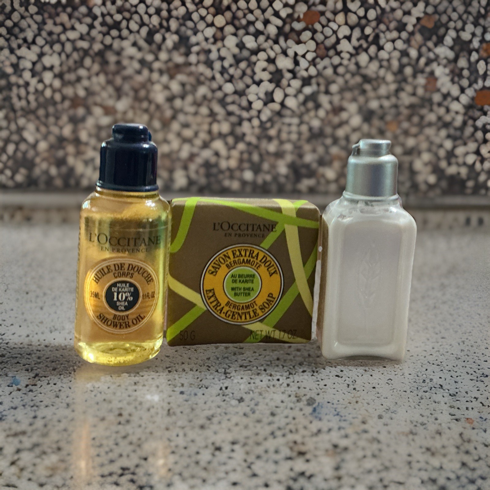 L’Occitane En Provence Travel 3pc Set Body Soap, lotion, and oil ALL NEW