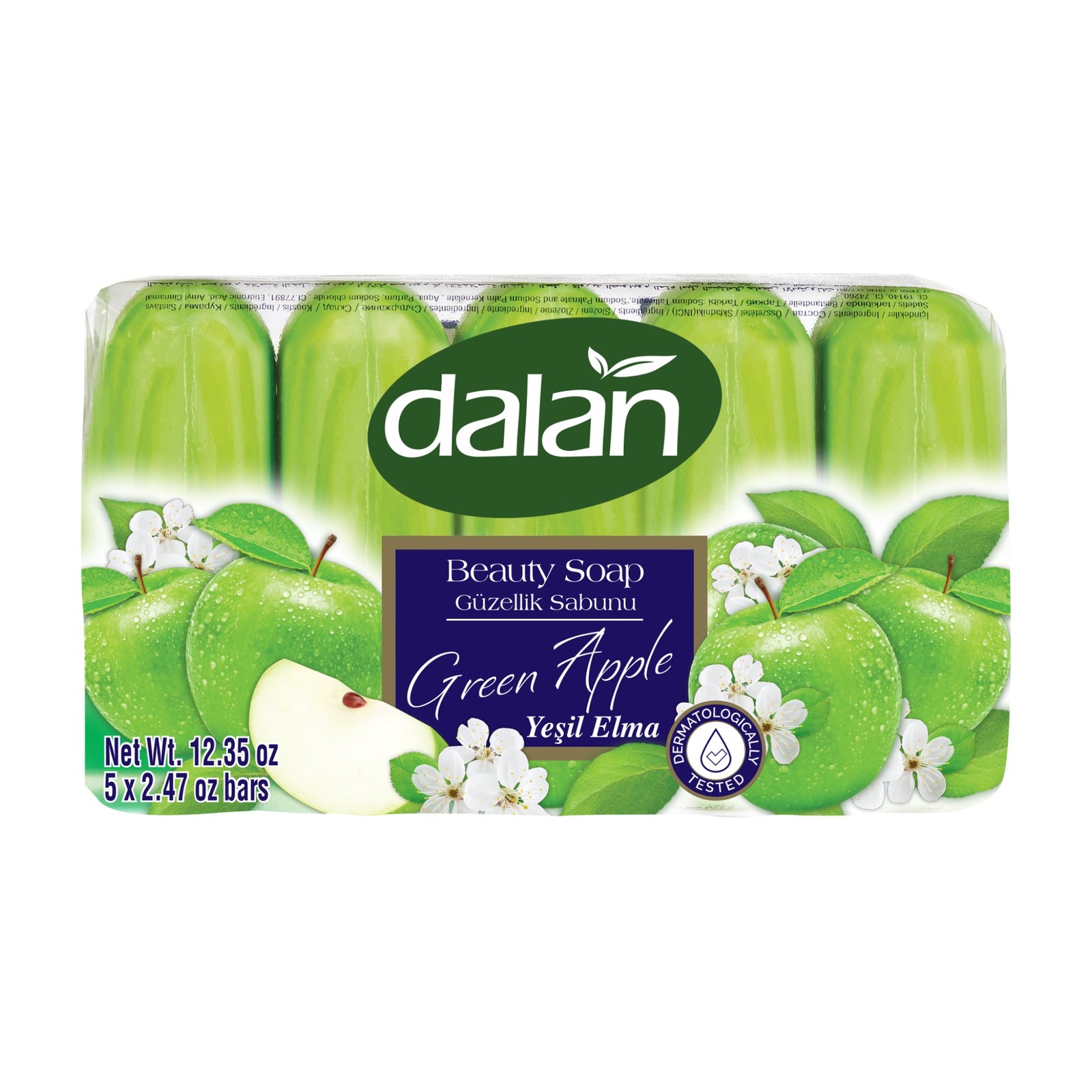 Dalan Green Apple Beauty Soap Bar, 5 Bars x 2.47oz. Each