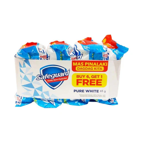 Safeguard Soap Pure White 65g 6 + 1 eliminate 99.9% of germs travel pack