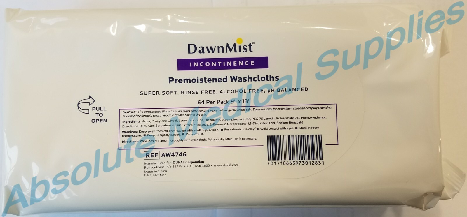 *128-Pieces* Dukal DawnMist Incontinence WashCloths 9″ x 13″ Wipes AW4746