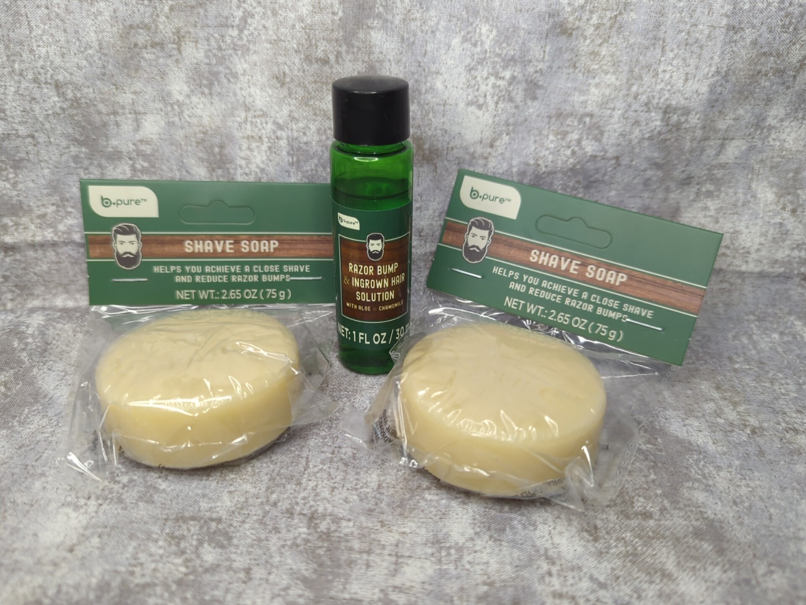 2- B-Pure Shave Soap Puck Bar 2.65 oz & 1- Razor Bump Ingrown Hair Solution 1 oz