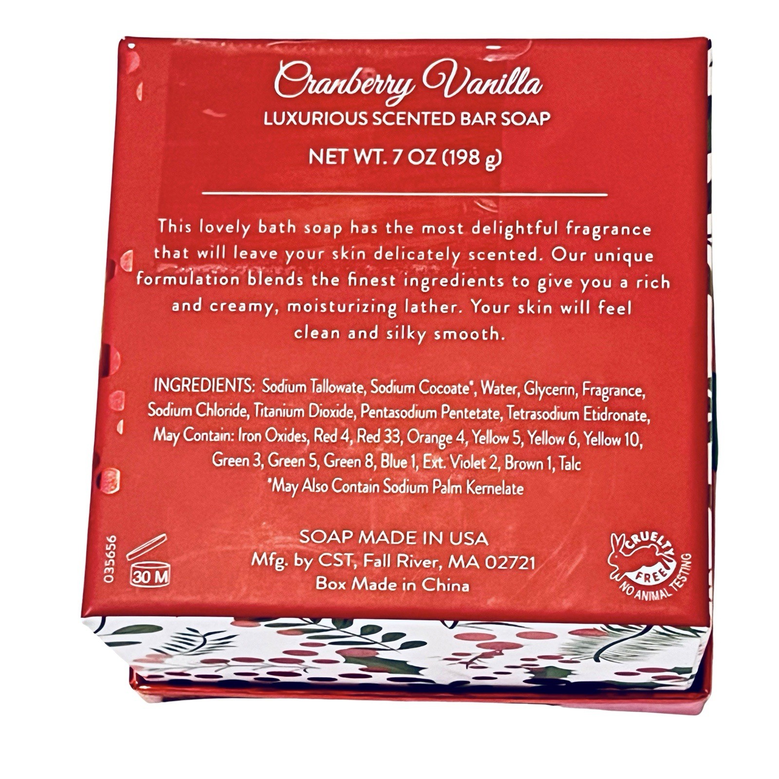 CST Cranberry Vanilla Scented Body Bar Soap In Holiday Christmas Gift Box
