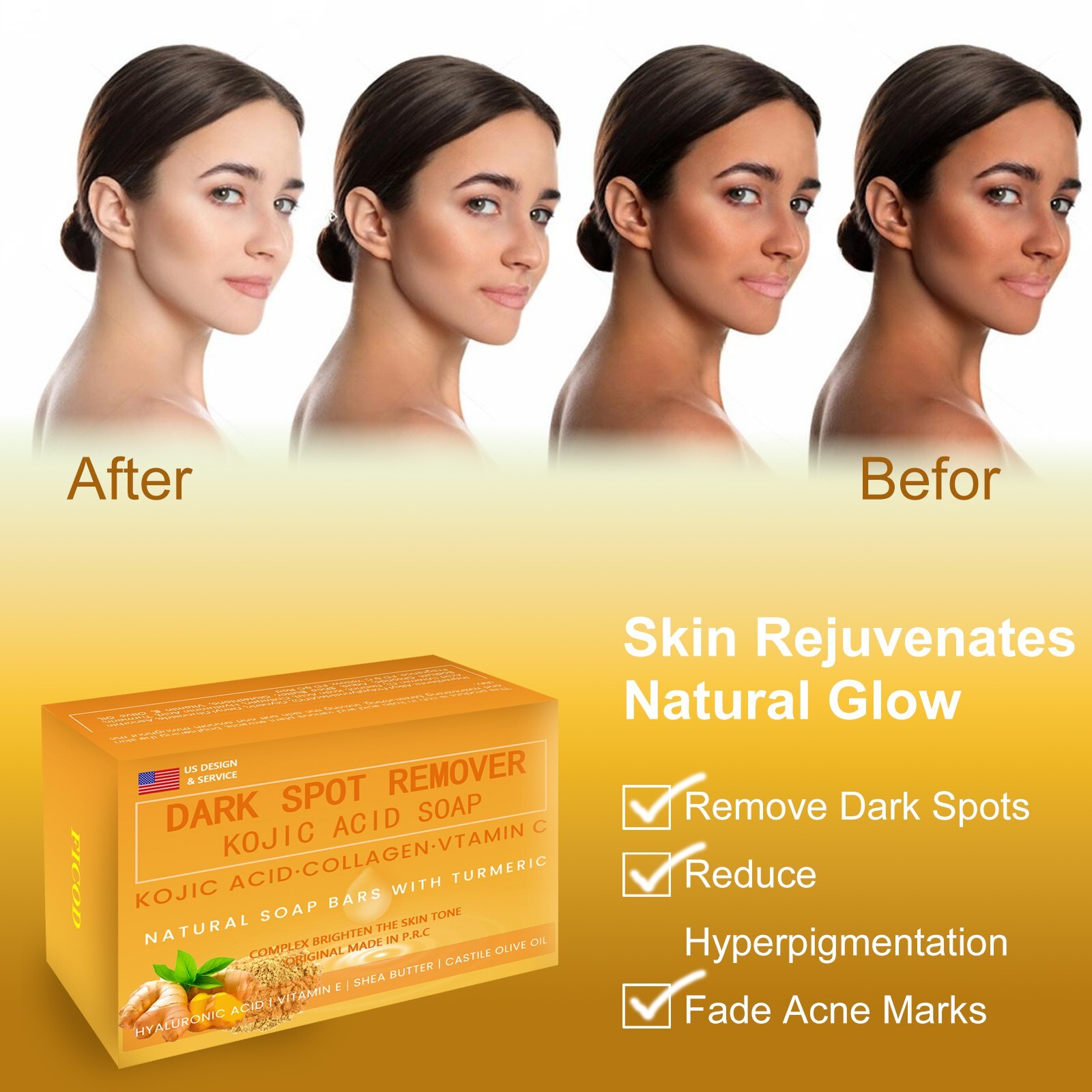 2Pcs Tumeric Soap Skin Whitening Dark Spots lightening Acne Brightening Turmeric