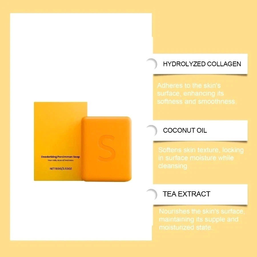Swarva Persimmon Soap Bar Body Odor Control Deodorant Soap for Men&Women