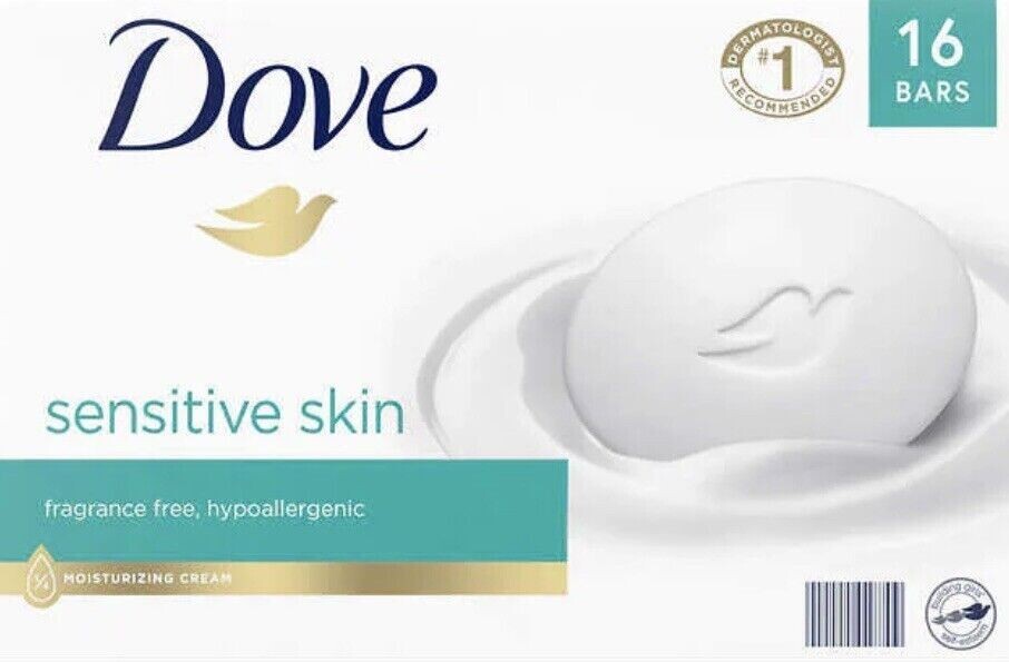 Dove Moisturizing Beauty Hand Face Body Bar Soap Sensitive Skin 3.75 oz, 16 Bars
