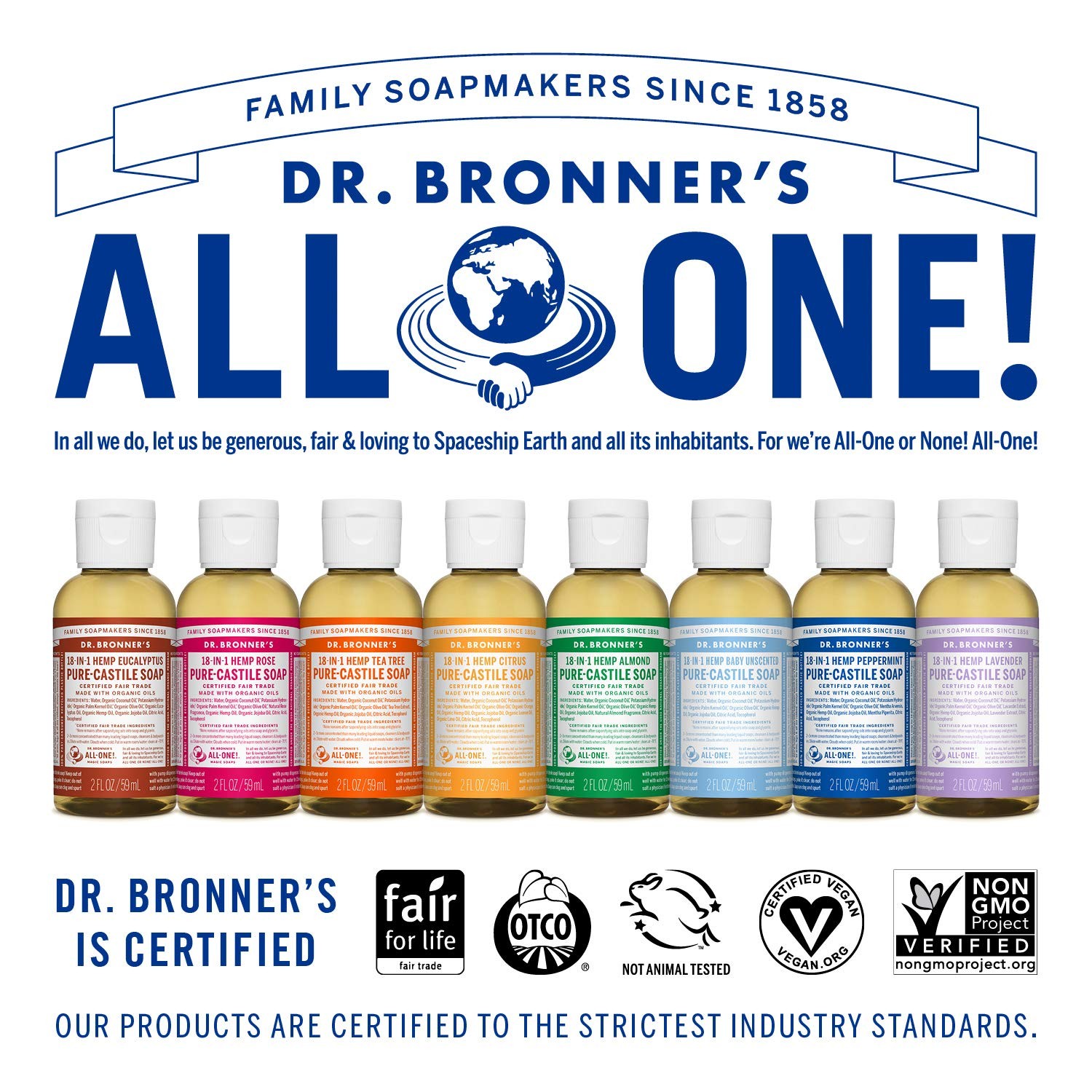 Dr Bronner’s Organic Fair Trade Liquid Soap 2 Fl Oz Multi Purpose Cleaner