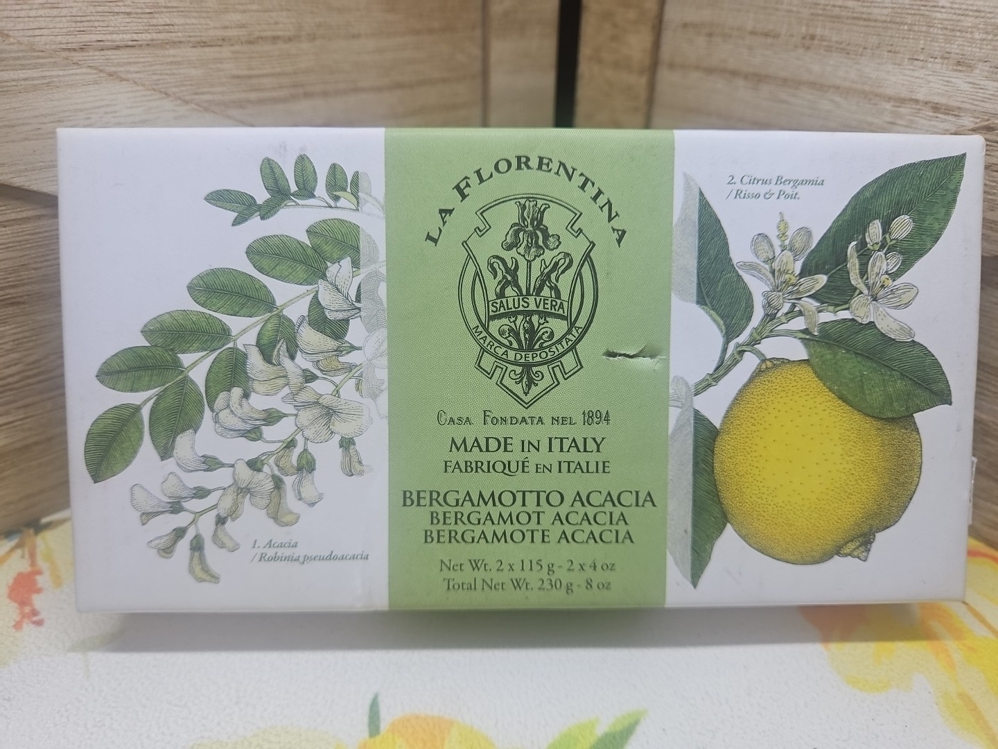 La Florentina Bergamot Acacia Bar Soap, Made in Italy w/ Honey 4oz x2 Bars