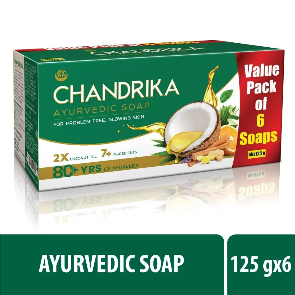 Chandrika Ayurvedic Soaps Bathing Bar Glowing Radiant Skin Each 125g Pack Of 6