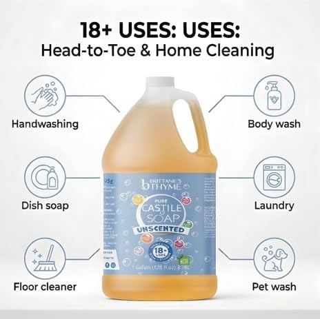 Castile Liquid Soap Olive Oil Unscented Vegan Biodegradable 1 Gallon Made in USA
