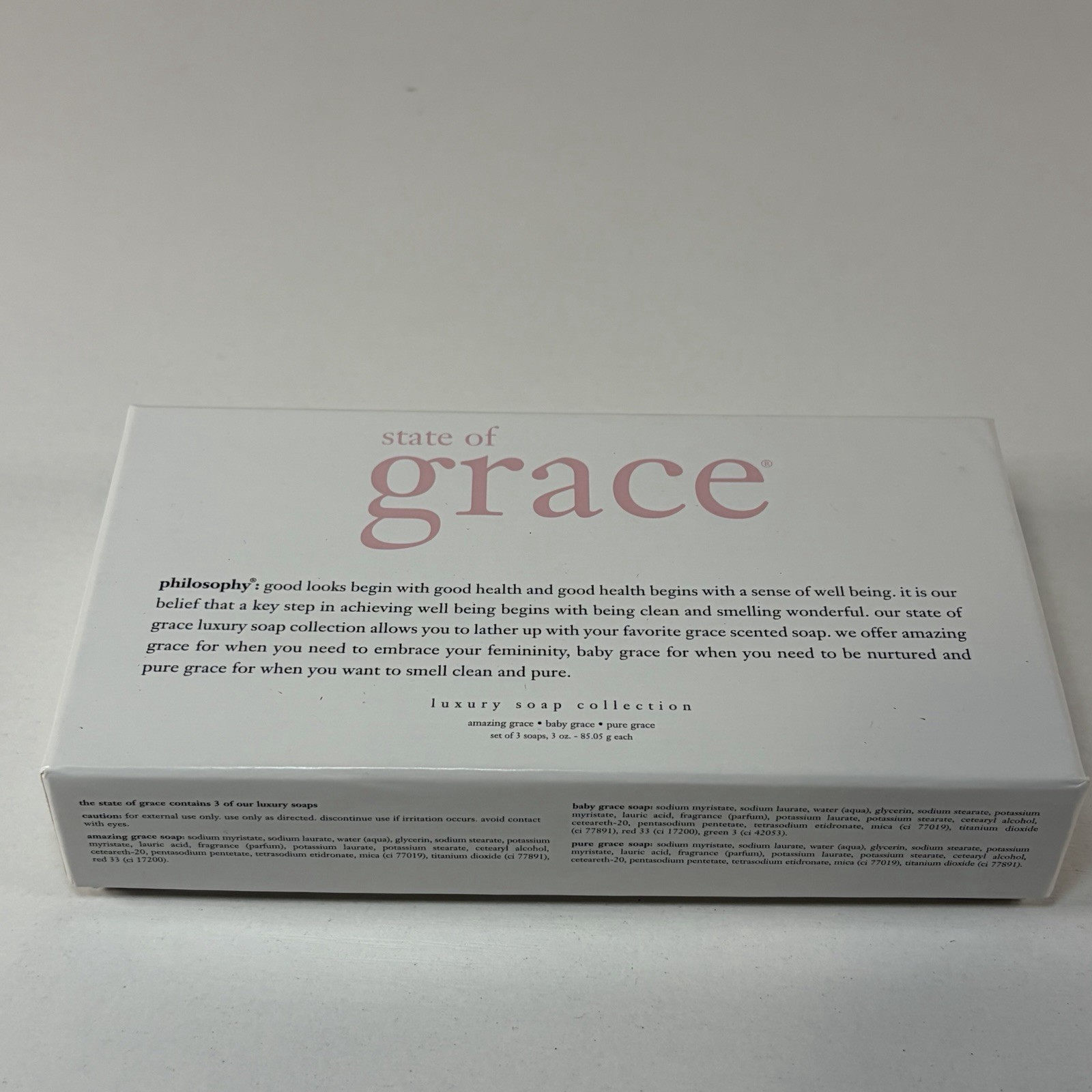 Philosophy State of Grace Boxed & Sealed 3 Bars Soap Amazing Baby Pure Grace New