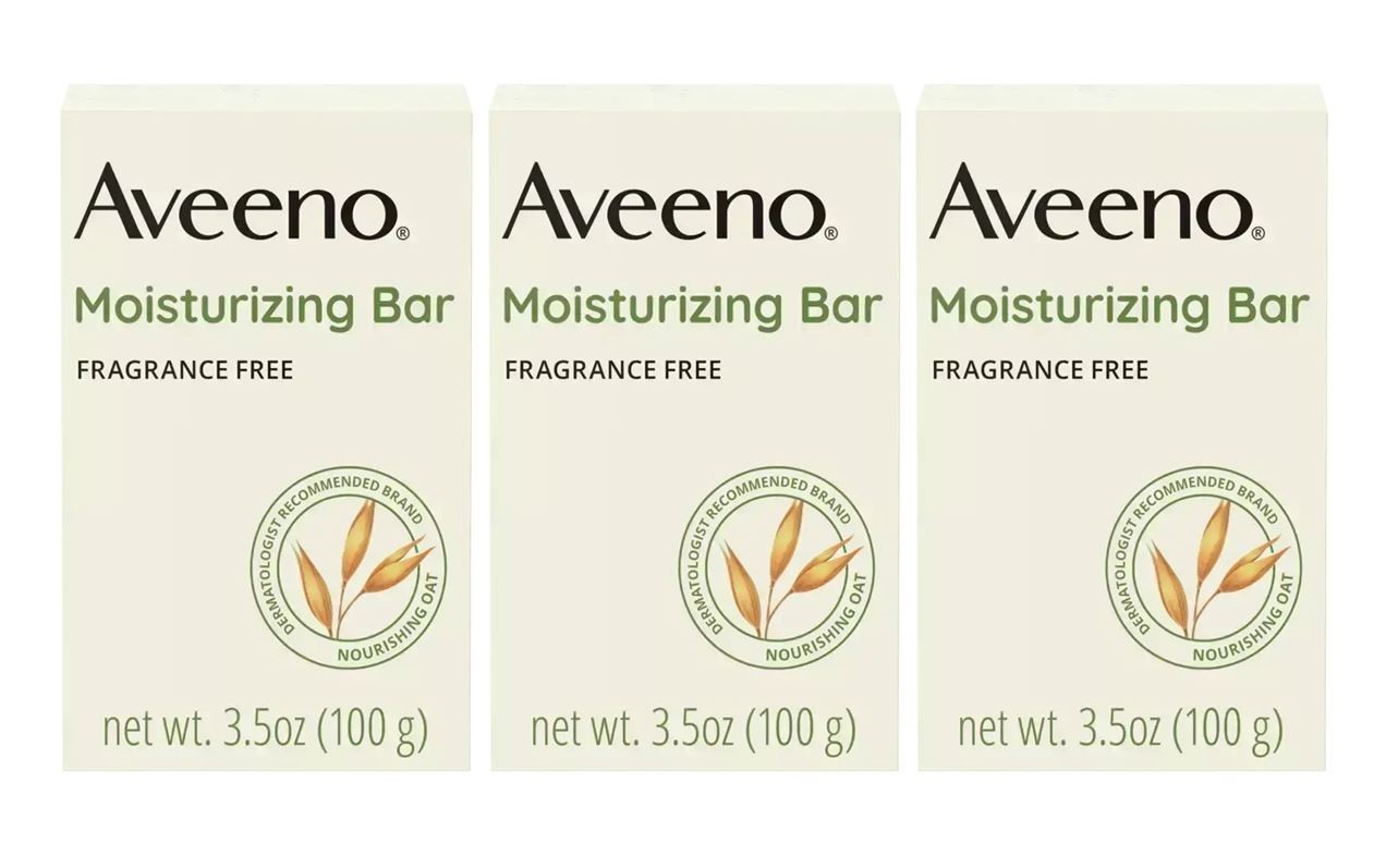 AVEENO Moisturizing Bar Soap Fragrance Free Face Cleansing Bar Soap 3.5 oz 3 Pak