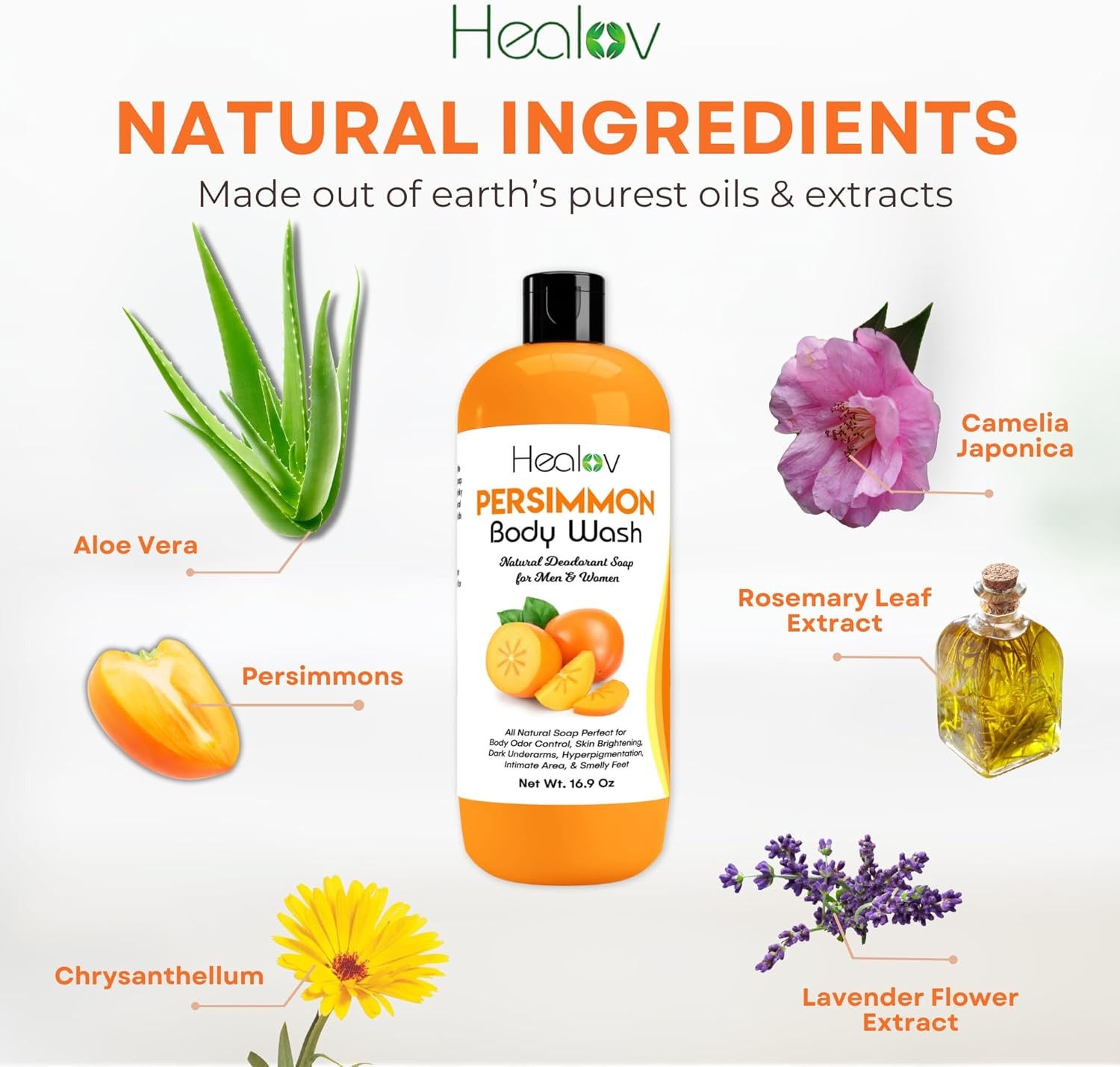 Persimmon Body Wash for Body Odor Control – Purifying Deodorizing Soap for