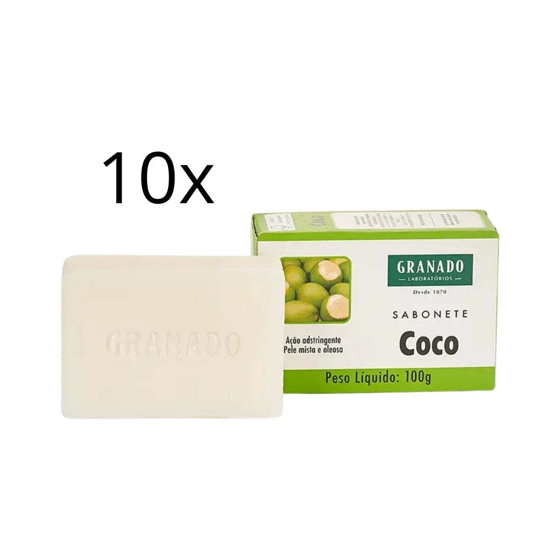 Lot of 10 Coconut Bar Soap Oily Skin Care Body Scalp 100g Granado